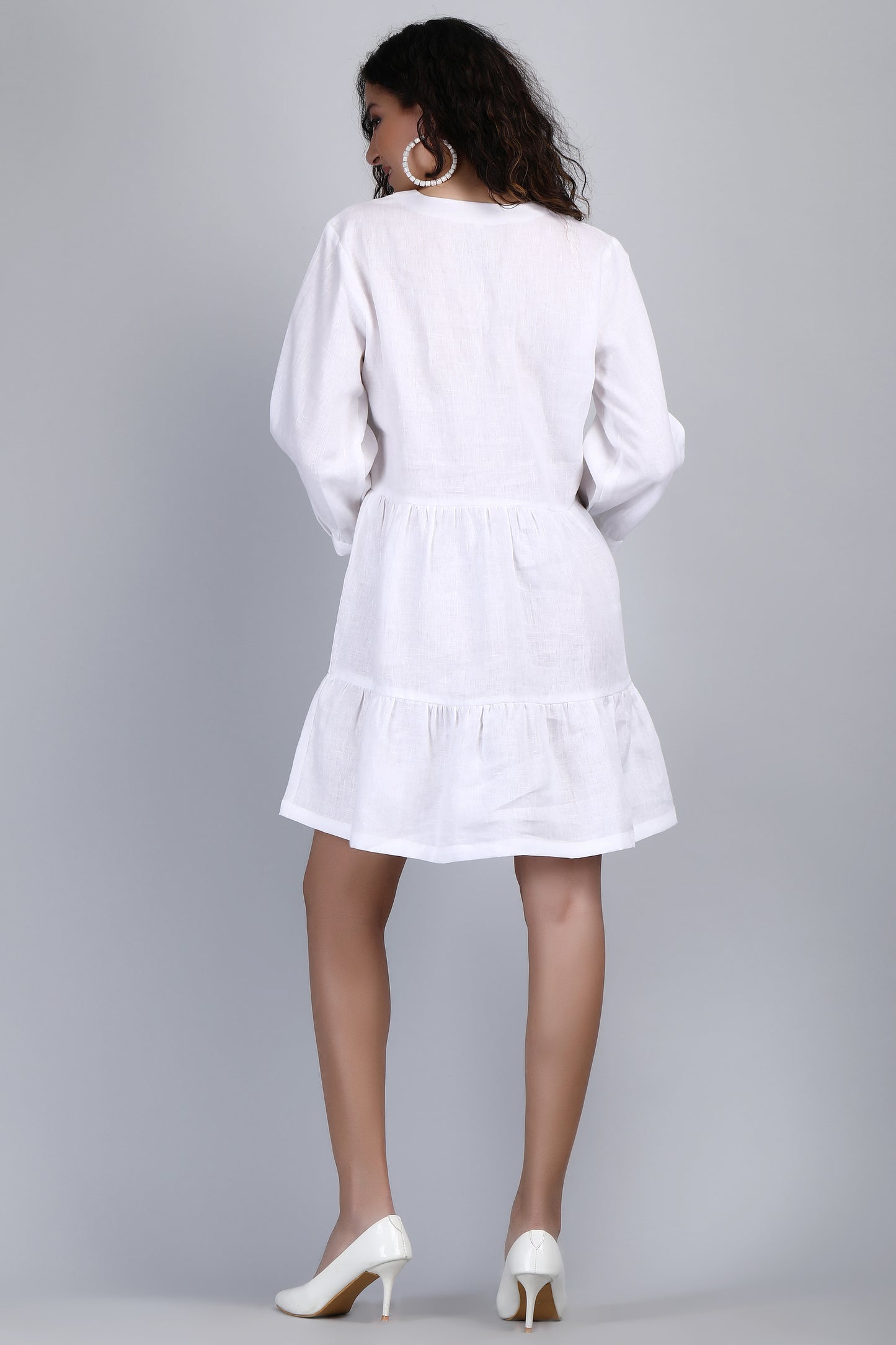 Strasbourg White Linen Flared Mini Dress