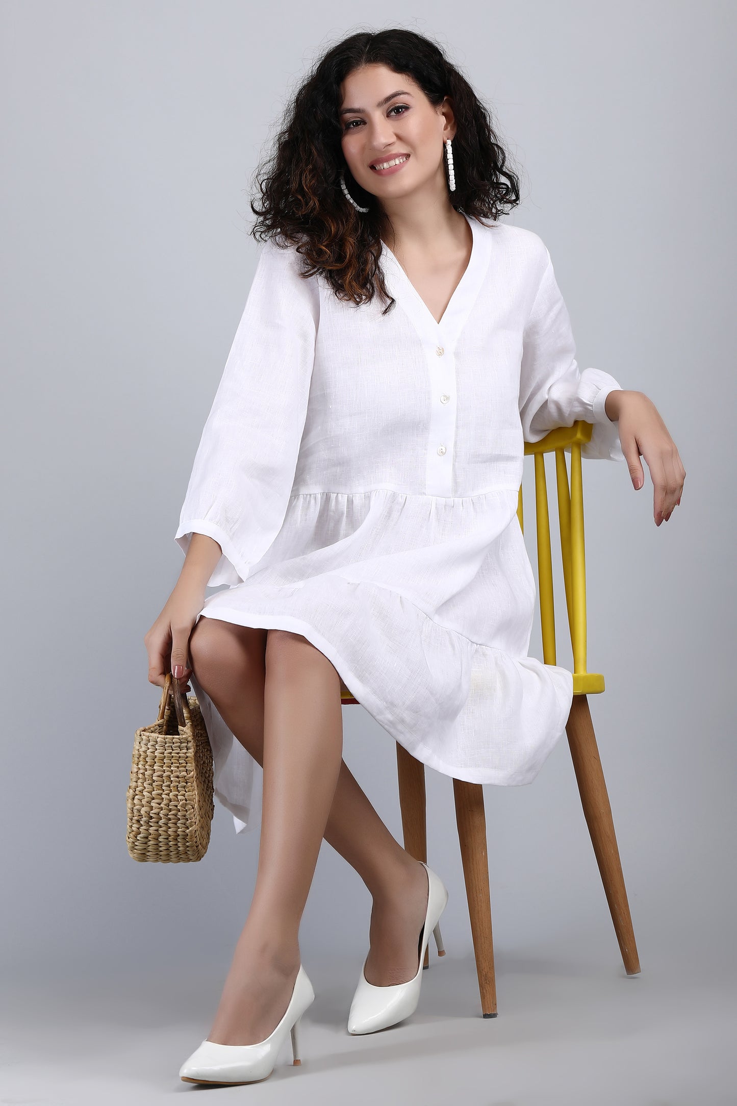 Strasbourg White Linen Flared Mini Dress