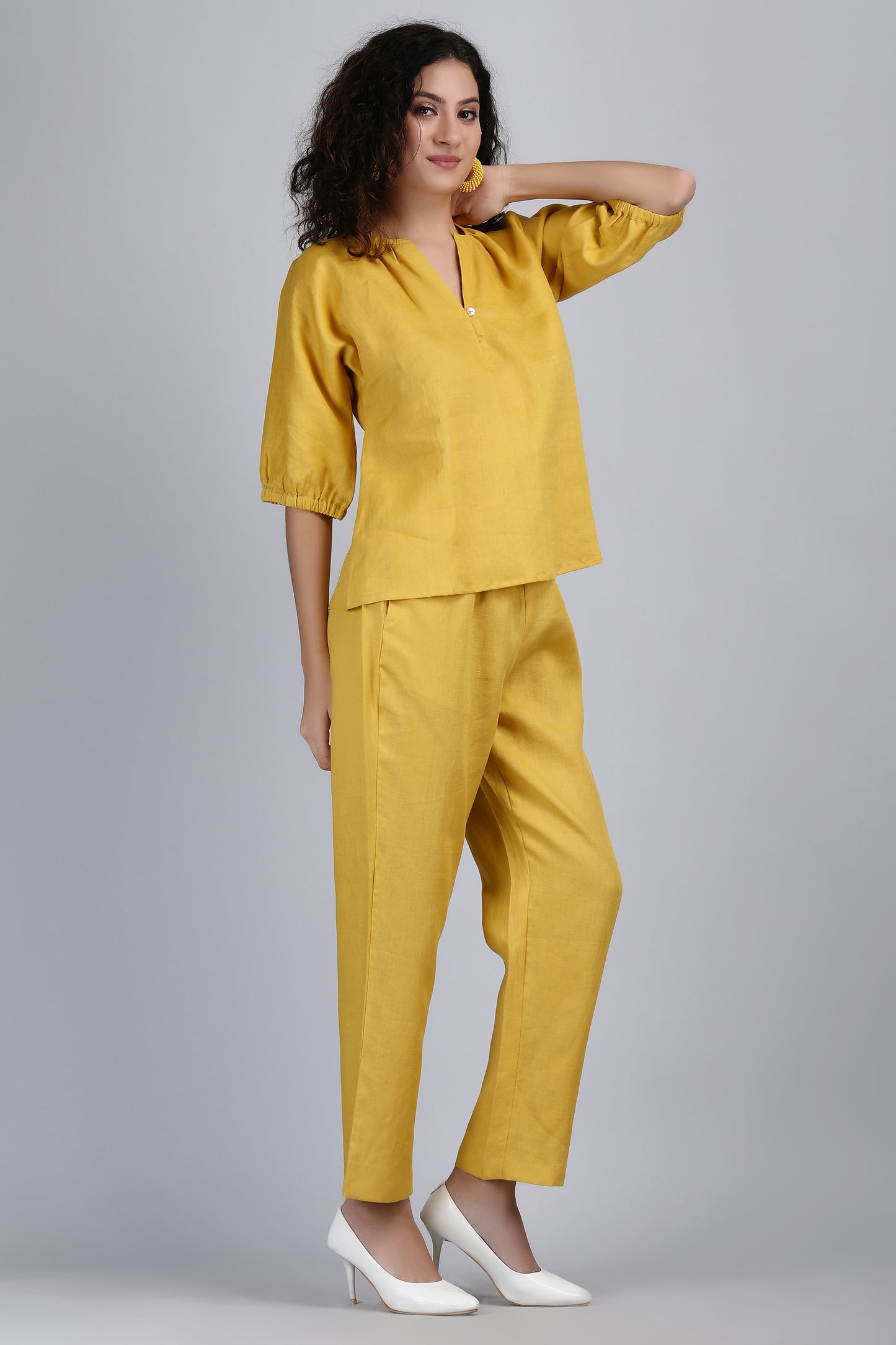 Mustard Loose Fit Linen Set, Co-Ord's Women, Linen Loungewear Set, Linen Top And Pants, Resort Wear