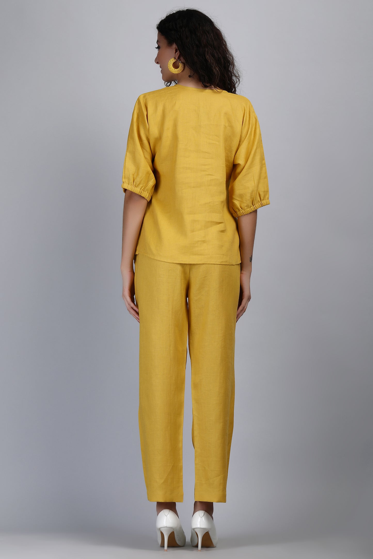 Mustard Loose Fit Linen Set, Co-Ord's Women, Linen Loungewear Set, Linen Top And Pants, Resort Wear