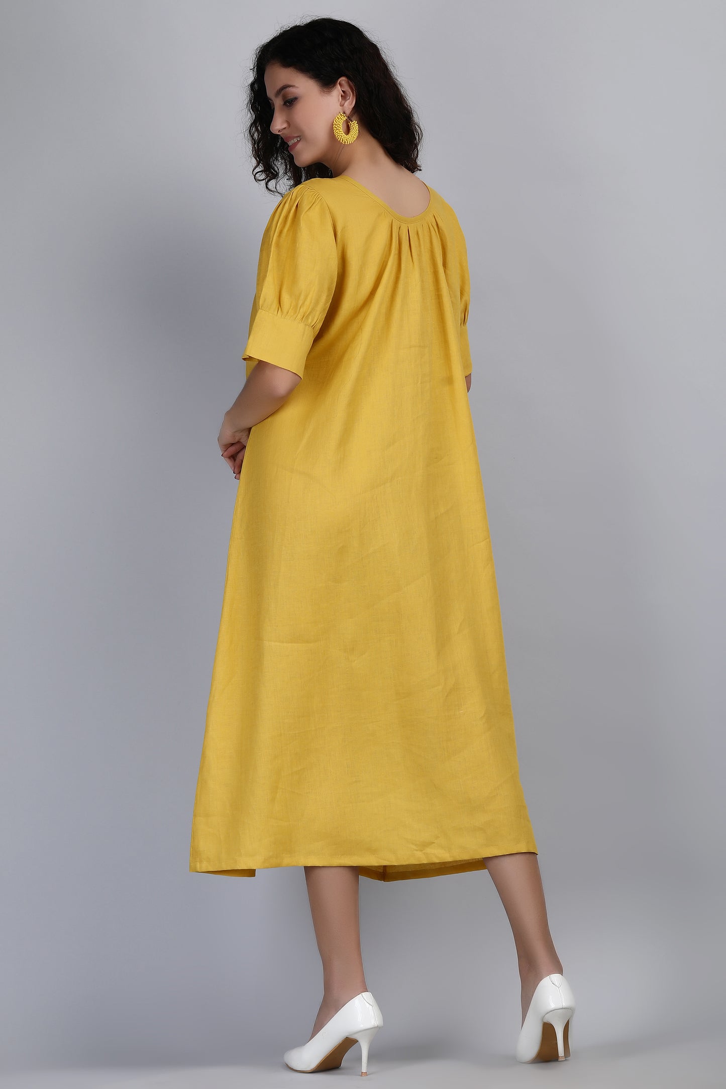 Vendome Mustard Pure Linen Maxi Tunic Dress