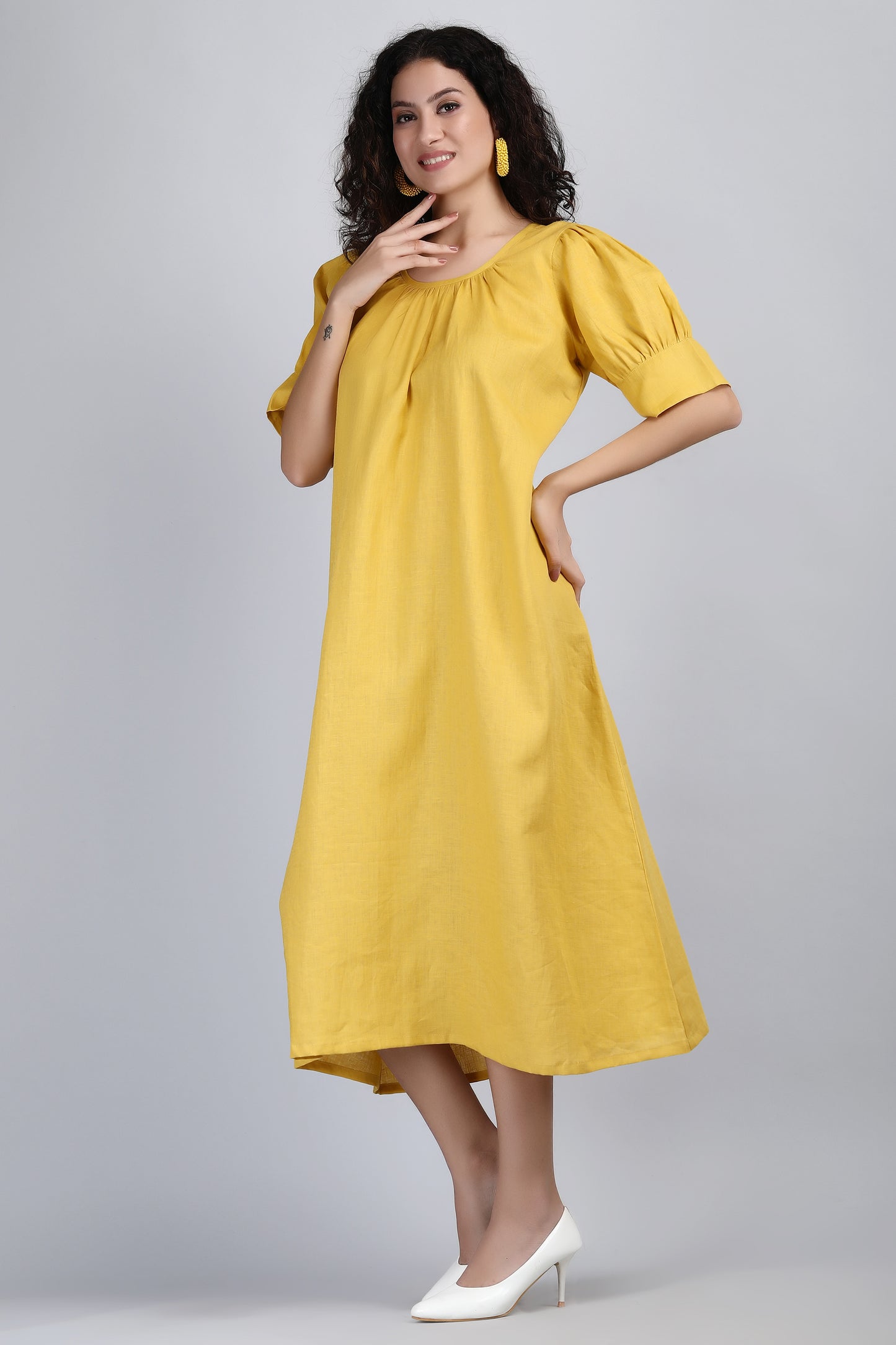 Vendome Mustard Pure Linen Maxi Tunic Dress
