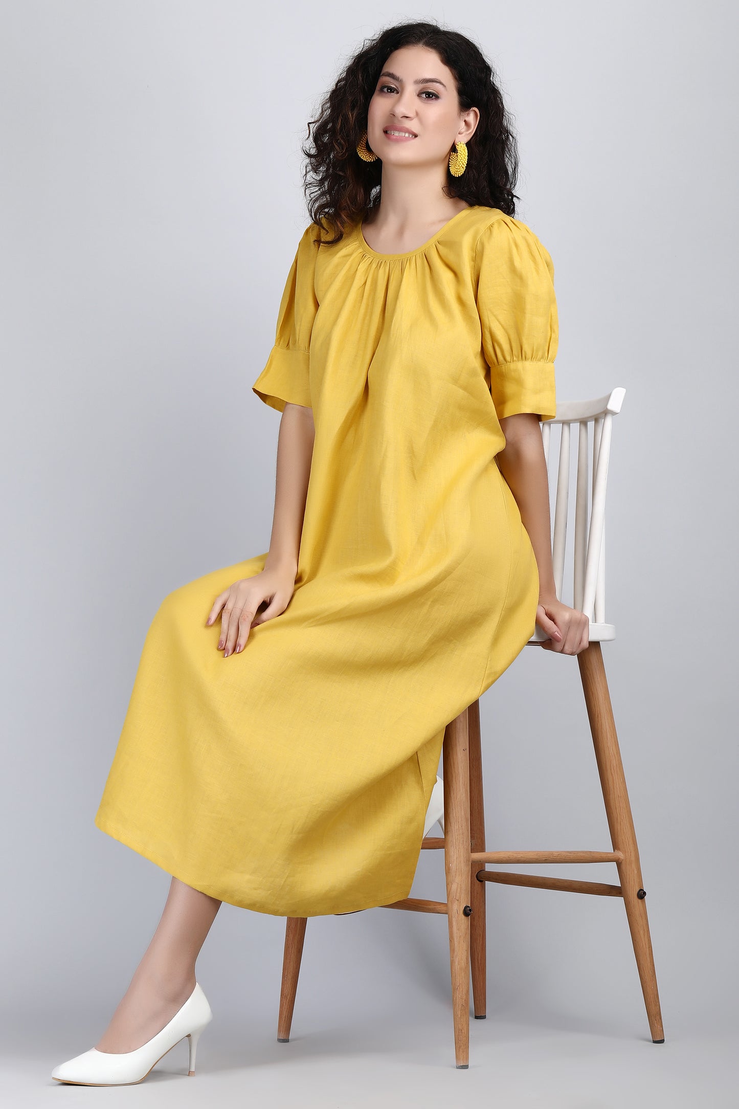 Vendome Mustard Pure Linen Maxi Tunic Dress