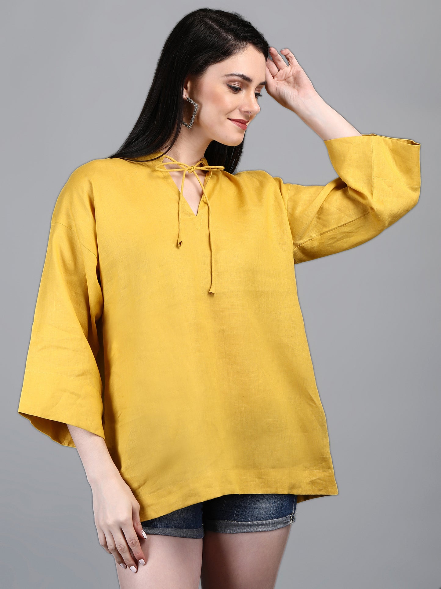 Rocamadour Yellow Linen 3/4 Sleeves Top