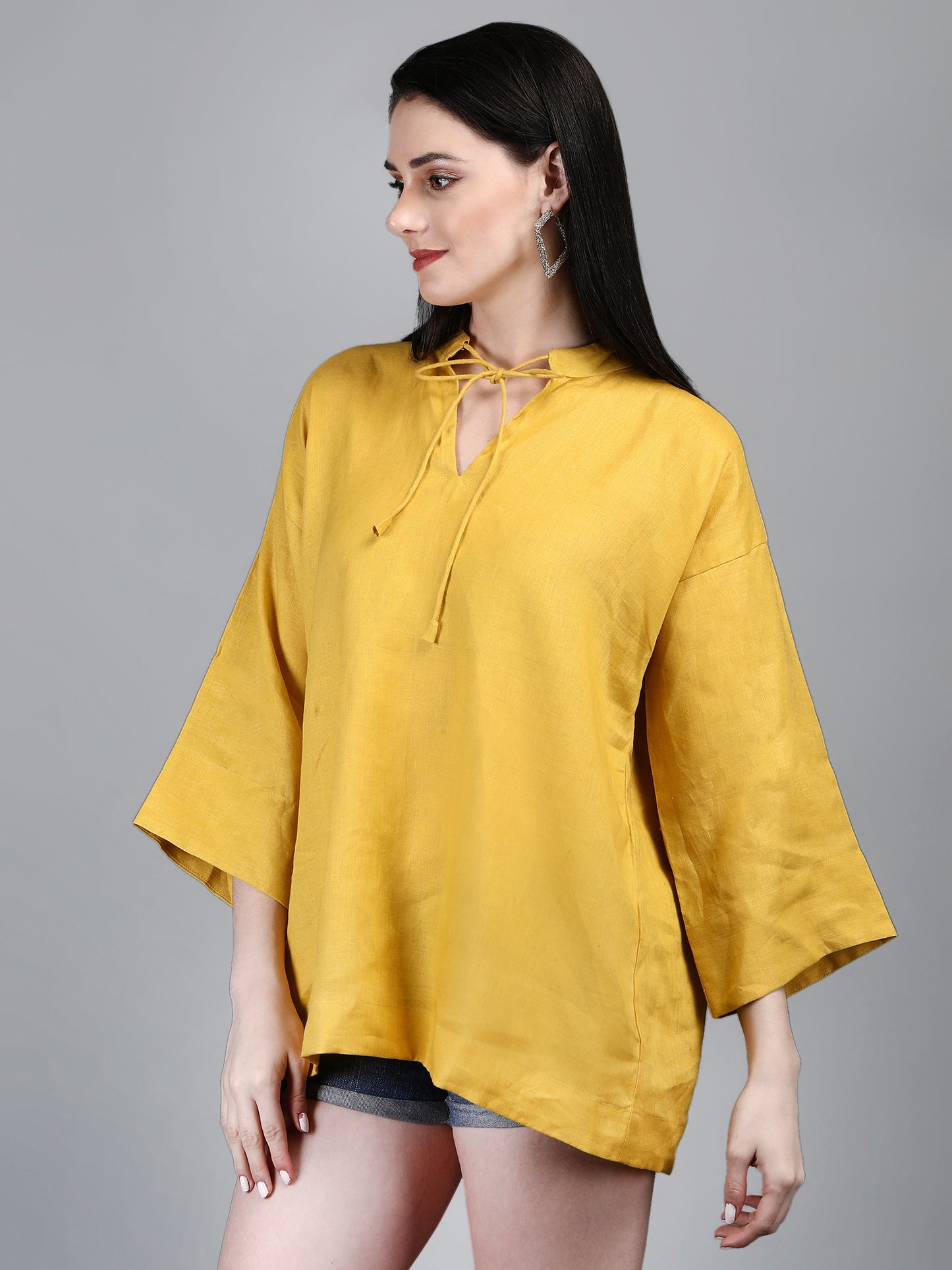 Rocamadour Yellow Linen 3/4 Sleeves Top