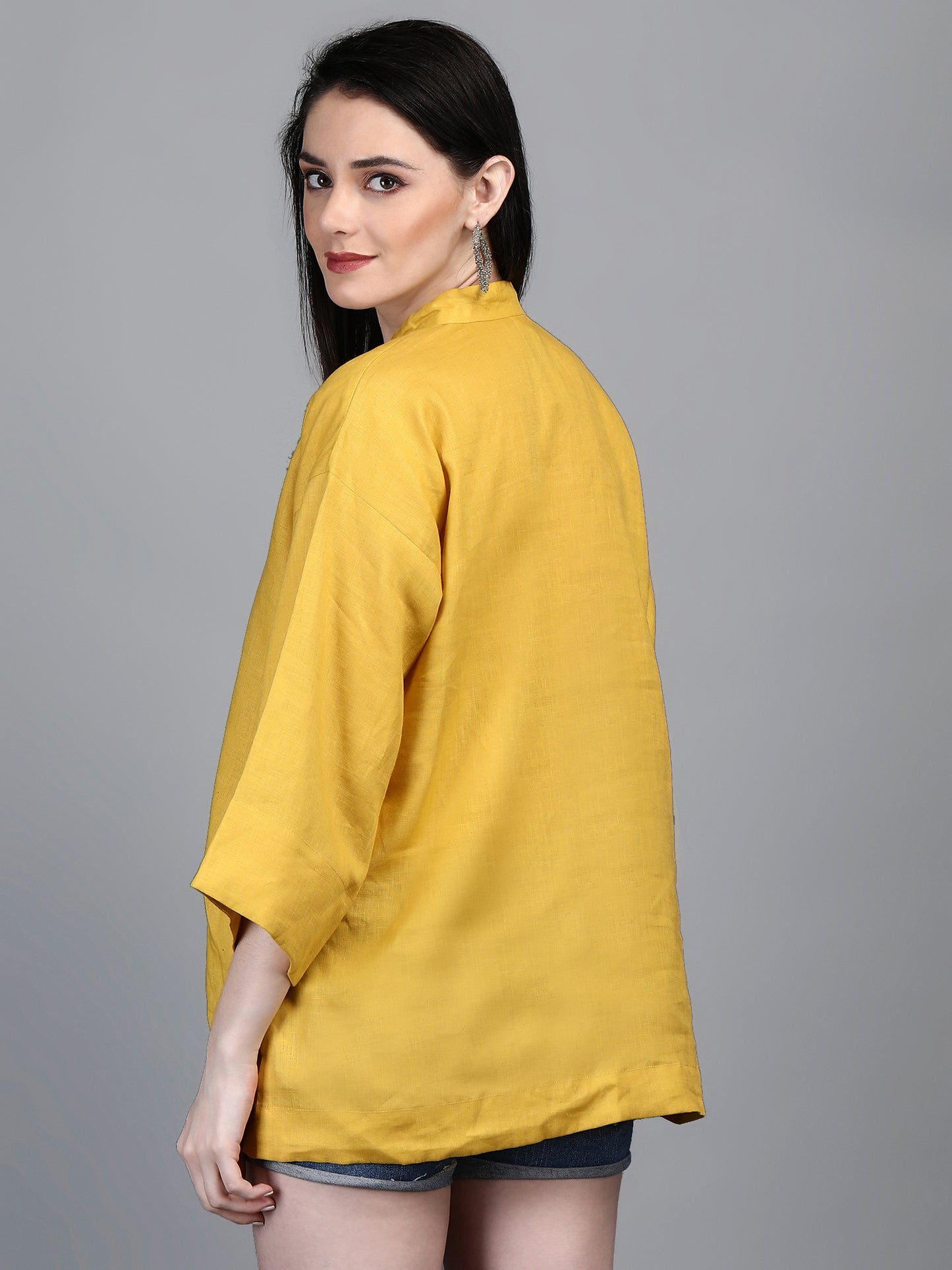 Rocamadour Yellow Linen 3/4 Sleeves Top