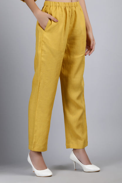 Mustard Loose Fit Linen Set, Co-Ord's Women, Linen Loungewear Set, Linen Top And Pants, Resort Wear
