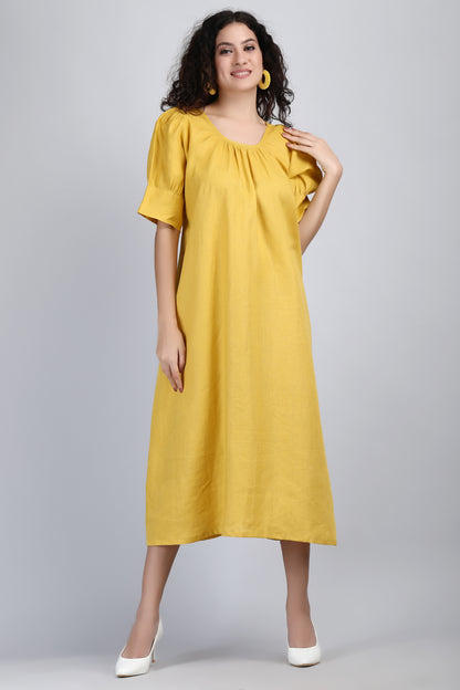 Vendome Mustard Pure Linen Maxi Tunic Dress