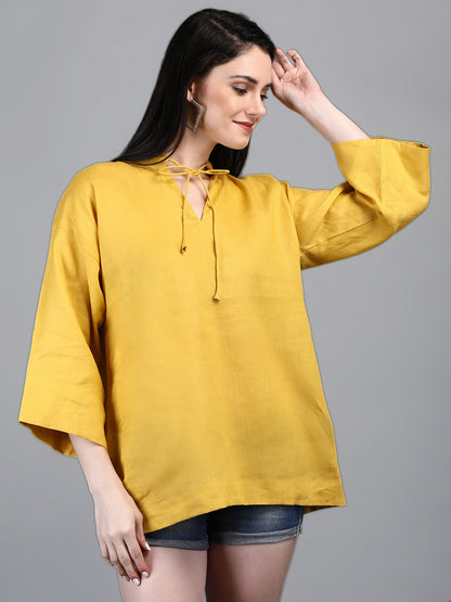 Rocamadour Yellow Linen 3/4 Sleeves Top