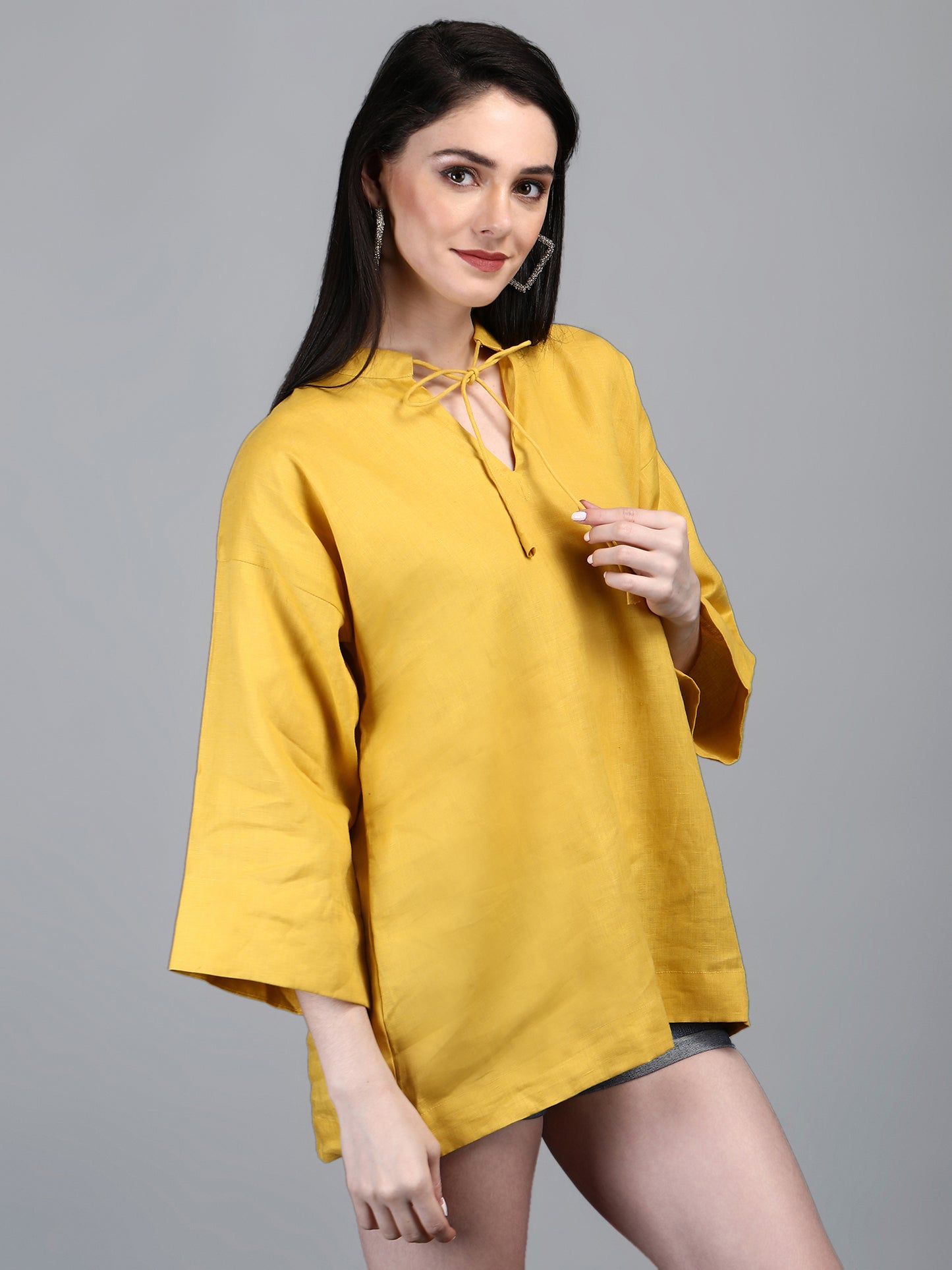 Rocamadour Yellow Linen 3/4 Sleeves Top