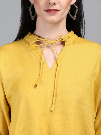 Rocamadour Yellow Linen 3/4 Sleeves Top